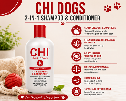 CHI Pets Gentle 2 In 1 Shampoo & Conditioner 473Ml for dogs
