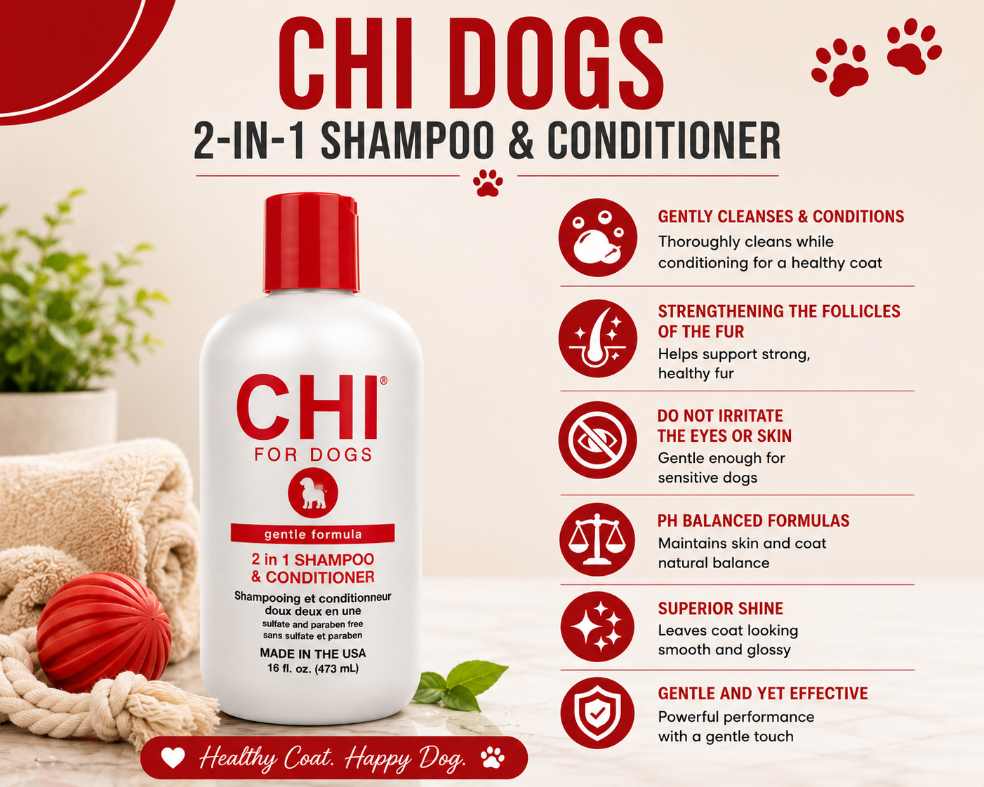 CHI Pets Gentle 2 In 1 Shampoo & Conditioner 473Ml for dogs